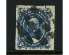 1876/77 - LOTTO/16576 - BRASILE - 50r. BLU PEDRO II° - USATO