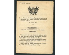 1880 - LOTTO/17214 - REGNO - REGIO DECRETO RE UMBERTO I°