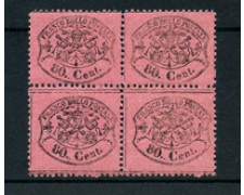 STATO PONTIFICIO - 1868 - LOTTO/22404 -  80 cent. ROSA CHIARO QUARTINA - NUOVI