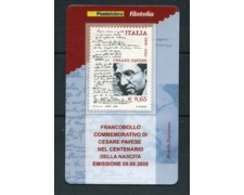 2008 - LOTTO/22698 - REPUBBLICA - CESARE PAVESE - TESSERA FILATELICA