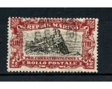 1918 SAN MARINO - 3 LIRE+5CENTESIMI PRO COMBATTENTI - USATO - LOTTO/25063 1918 SAN MARINO - 3 LIRE+5CENTESIMI PRO COMBATTENTI - USATO - LOTTO/25063