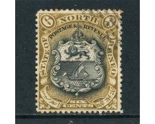 1897/900 - NORD BORNEO - 6 CENT. BISTO OLIVA E NERO - USATO - LOTTO/26989 1897/900 - NORD BORNEO - 6 CENT. BISTO OLIVA E NERO - USATO - LOTTO/26989
