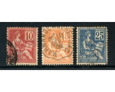 1900 - FRANCIA -  ALLEGORIA MOUCHON II° TIPO 3v.  - USATI - LOTTO/27085