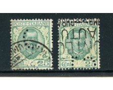 1926 - LOTTO/4715 - REGNO - 25c. FLOREALE 2 VALORI USATI PERFIN 1926 - LOTTO/4715 - REGNO - 25c. FLOREALE 2 VALORI USATI PERFIN