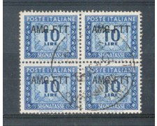 1949/54 - LOTTO/10411UQ - TRIESTE A - 10 LIRE SEGNATASSE QUARTINA USATA 1949/54 - LOTTO/10411UQ - TRIESTE A - 10 LIRE SEGNATASSE QUARTINA USATA