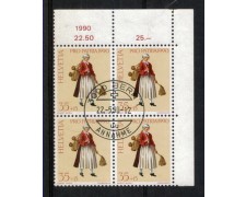 1990 - LOTTO/SVI1343QU - SVIZZERA - 35+15c. PRO PATRIA - QUARTINA USATA 1990 - LOTTO/SVI1343QU - SVIZZERA - 35+15c. PRO PATRIA - QUARTINA USATA