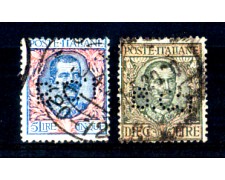 1901/1910 - LOTTO/4358 - REGNO - 5 e 10 LIRE SERIE FLOREALE PERFORATI B.C.I - USATI
