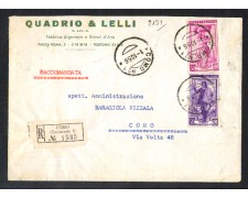 1956 - REPUBBLICA - COMO BUSTA RACCOMANDATA PER CITTA' 1956 - REPUBBLICA - COMO BUSTA RACCOMANDATA PER CITTA'
