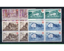1949 - LOTTO/SVI480CPNQ - SVIZZERA - PRO PATRIA 4v. - QUARTINE NUOVE