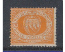 1877/90 - LBF/2721A - S. MARINO - 5c. GIALLO ARANCIO