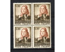 1951 - REPUBBLICA - 20 LIRE P. VANNUCCI DETTO IL PERUGINO - QUARTINA  NUOVI - LOTTO/30324Q