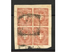 1896 - REGNO D'ITALIA - LOTTO/37911 -  2 CENT. STEMMA - QUARTINA USATA - 