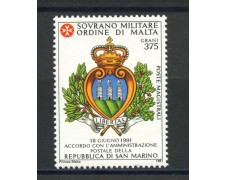 1991 - SOVRANO MILITARE DI MALTA - LOTTO/39295 -  CONVENZIONE CON S.MARINO - NUOVO