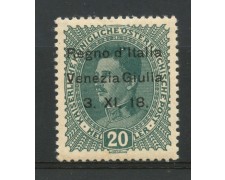 1918 - VENEZIA GIULIA - 20 h. VERDE  NUOVO - VARIETA' - LOTTO/2214A