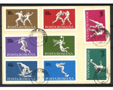 1971 - ROMANIA - SPORT DIVERSI 8v. - SERIE COMPLETA USATA SU CARTOLINA POSTALE - LOTTO/31828