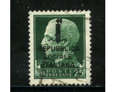 1944 - REPUBBLICA SOCIALE - 25c. SOPRASTAMPATO - USATO - LOTTO/29861 1944 - REPUBBLICA SOCIALE - 25c. SOPRASTAMPATO - USATO - LOTTO/29861