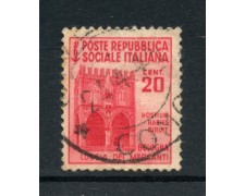 1944/45 - REPUBBLICA SOCIALE - 20c. MONUMENTI DISTRUTTI - USATO - LOTTO/RSI504U 1944/45 - REPUBBLICA SOCIALE - 20c. MONUMENTI DISTRUTTI - USATO - LOTTO/RSI504U