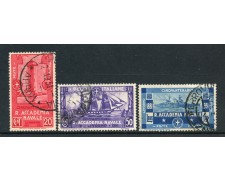 1931 - REGNO - ACCADEMIA NAVALE DI LIVORNO 3v. - USATI - LOTTO/36724