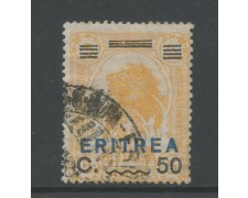 1924 - ERITREA - LOTTO/42648 - 50 CENT. SU 5 ANNA GIALLO ARANCIO - USATO 1924 - ERITREA - LOTTO/42648 - 50 CENT. SU 5 ANNA GIALLO ARANCIO - USATO
