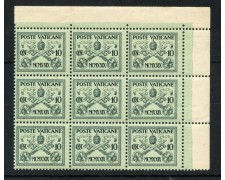 1929 - VATICANO - LOTTO/48165 - 10 CENT. CONCILIAZIONE - BLOCCO DI 9 ESEMPLARI  NUOVO