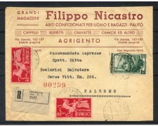 1952 - REPUBBLICA - LOTTO/41860 - RACCOMANDATA DA AGRIGENTO PER PALERMO 1952 - REPUBBLICA - LOTTO/41860 - RACCOMANDATA DA AGRIGENTO PER PALERMO