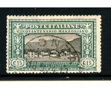1923 - REGNO - LOTTO/43316 - 15 CENT. CINQUANTENARIO DI A. MANZONI - USATO