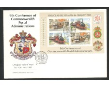 1991 - ISOLA DI MAN - LOTTO/41840 - CONFERENZA AMM. POSTALI FOGLIETTO - BUSTA FDC 1991 - ISOLA DI MAN - LOTTO/41840 - CONFERENZA AMM. POSTALI FOGLIETTO - BUSTA FDC