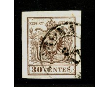 1850/51 - LOMBARDO VENETO - LOTTO/40500 - 30 Centesimi BRUNO SCURO I° TIPO - USATO  VERONA