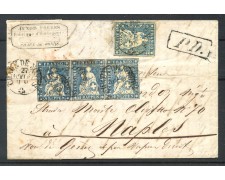 1862 - SVIZZERA - LOTTO/40384 - LETTERA PER NAPOLI AFFRANCATA CON 4 FRANCOBOLLI DA 10 RAPPEN