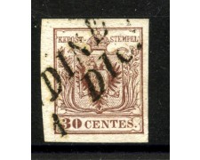 1854 - LOMBARDO VENETO - LOTTO/40506 - 30 Centesimi BRUNO LILLACEO III° TIPO - USATO