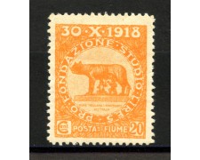 1919 - FIUME - LOTTO/39876 - 20+5c. ARANCIO PLEBISCITO - T/L