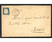 1863 - REGNO - LOTTO/40777 - 15 CENTESIMI AZZURRO SCURO SU BUSTA PER TORINO 1863 - REGNO - LOTTO/40777 - 15 CENTESIMI AZZURRO SCURO SU BUSTA PER TORINO