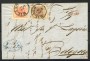 1857 - LOMBARDO VENETO - LOTTO/40553 - 15 CENT. + 30 CENT. SU LETTERA DA MILANO A BOLOGNA