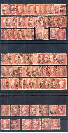 1858/64 - LOTTO/11187 - GRAN BRETAGNA - 1p. ROSSO LOTTO DI 88 ESEMPLARI - USATI