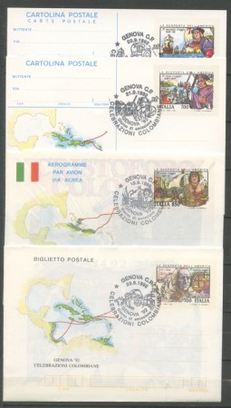 1992 - REPUBBLICA - LOTTO/38072 - CELEBRAZIONI COLOMBIANE  - 4 INTERI POSTALI - FDC