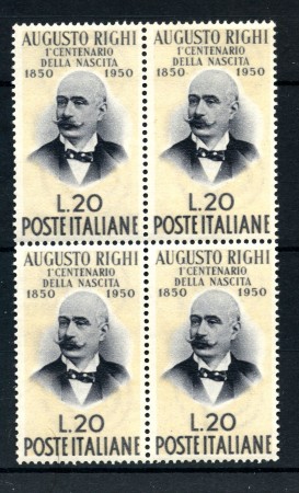 1950 - LOTTO/12793Q - REPUBBLICA - 20 LIRE AUGUSTO RIGHI - QUARTINA NUOVI