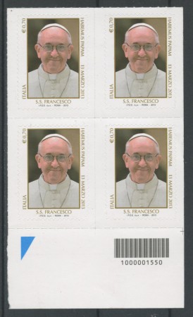 2013 - LOTTO/15468CB - REPUBBLICA - PAPA FRANCESCO - QUARTINA CODICE A BARRE