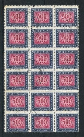 1961 - REPUBBLICA - LOTTO/43078 - 500 LIRE SEGNATASSE BLOCCO DI 18  USATI