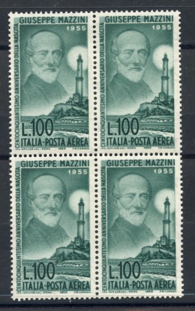1955 - LOTTO/6297Q - REPUBBLICA - 100 LIRE AEREA MAZZINI - QUARTINA NUOVI
