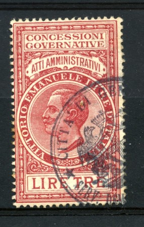 1924 - MARCHE ATTI AMMINISTRATIVI - 3  LIRE ROSSO - LOTTO/32465