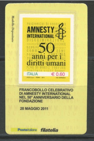 2011 - LOTTO/22791 - REPUBBLICA - AMNESTY INTERNATIONAL - TESSERA FILATELICA