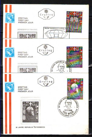 1968 - LOTTO/10953 - AUSTRIA - CINQUANTENARIO REPUBBLICA - 3 BUSTE FDC