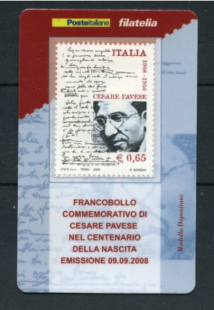 2008 - LOTTO/22698 - REPUBBLICA - CESARE PAVESE - TESSERA FILATELICA