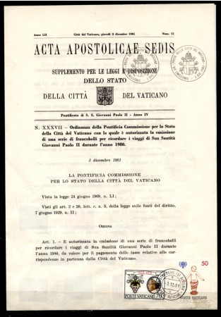 1981 - LOTTO/10982 - VATICANO  - VIAGGI DEL PAPA 11v.- ACTA APOSTOLICAE