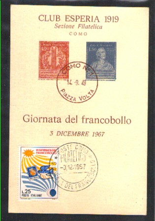 1967 - LOTTO/1578 - COMO - GIORNATA DEL FRANCOBOLLO - CARTOLINA