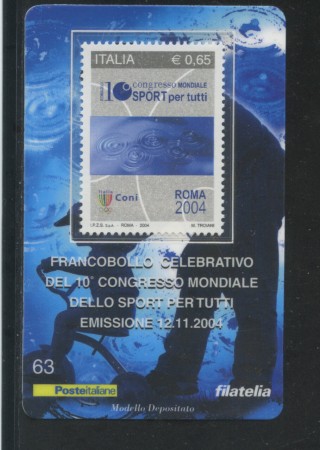 2004 - LOTTO/20940 - REPUBBLICA - 65c. SPORT PER TUTTI - TESSERA FILAT.