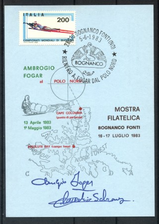 1983 - REPUBBLICA - BOGNANCO FONTI (NO) - AMBROGIO FOGAR RIENTRO   DAL POLO NORD - CARTOLINA - LOTTO/30556