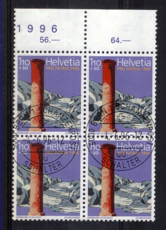 1996 - LOTTO/SVI1508QU - SVIZZERA - 110+50c. PRO PATRIA QUARTINA USATA