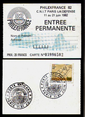 1982 - LBF/3750A - VATICANO - PARTECIPAZIONE A PHILEXFRANCE 82