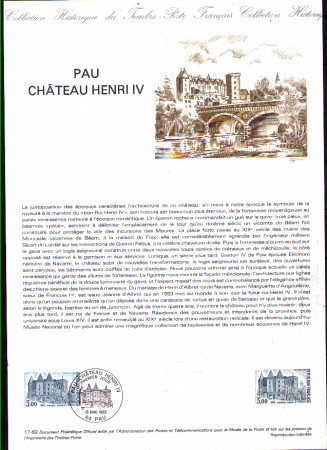 1982 - LOTTO/FRA2195 - FRANCIA - CASTELLO DI PAU DOC. FILATELICO